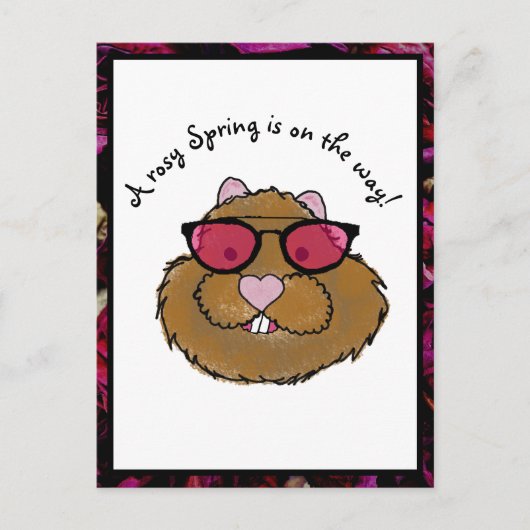Rosy Glasses Optimistic Groundhog Feiertagspostkarte (Vorderseite)