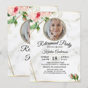 Rosy Marble Luxury Retirement Party Einladung