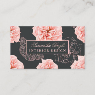 Rosy Modern Floral Butterfly Business Card Visitenkarte