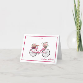 Rosy Pink Aquarellfarben Bicycle Monogramm Dankeskarte