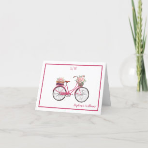 Rosy Pink Aquarellfarben Bicycle Monogramm Dankeskarte