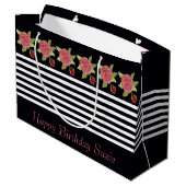 Rosy Pink Floral Große Geschenktüte (Rückseite Schrägansicht)