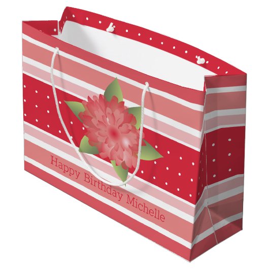 Rosy Pink Stripe Große Geschenktüte (Rückseite Schrägansicht)