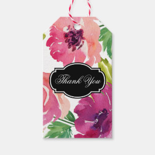Rosy Pink Watercolor Floral Vielen Dank Geschenkanhänger