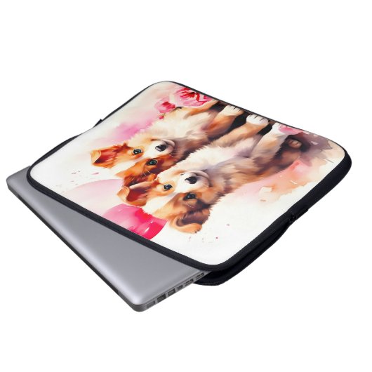 Rosy Puppy Liebe Watercolor Laptopschutzhülle (Vorne Knopf)