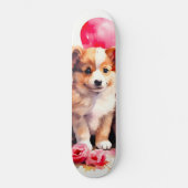 Rosy Puppy Liebe Watercolor Skateboard (Vorderseite)