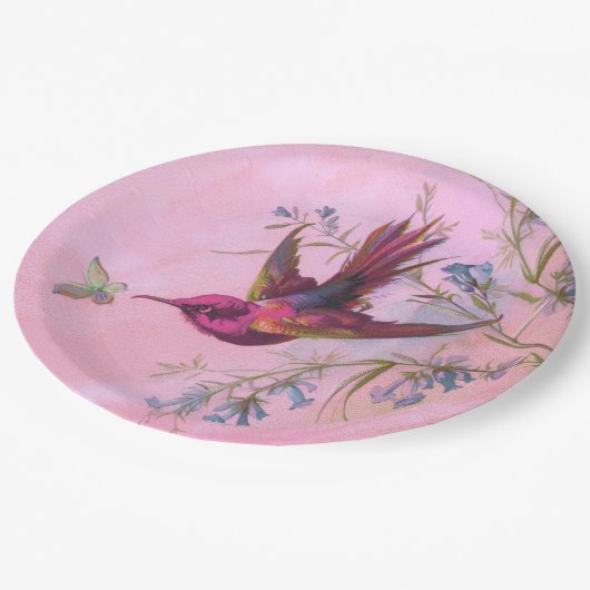 Rosy Red Hummingbird Pappteller (Schrägansicht)