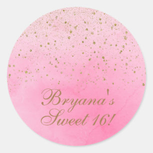 Rosy Rose Rosa und Gold Glitzer Brautparty Party Runder Aufkleber