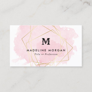 Rosy Watercolor-Imitat Gold Geometrische Monogramm Visitenkarte