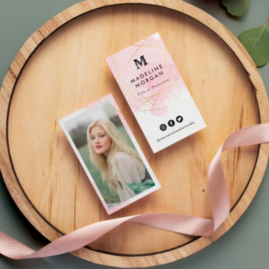 Rosy Watercolor Social Media mit Foto Visitenkarte