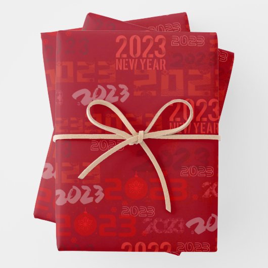 Rot - 2023 - Neujahrswrapping Paper Sheets Geschenkpapier Set (Beispiel)