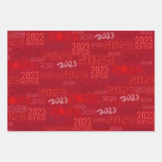 Rot - 2023 - Neujahrswrapping Paper Sheets Geschenkpapier Set (Vorderseite)