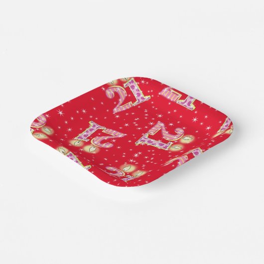 Rot 21. Geburtstag Pappteller (Gewinkelt)