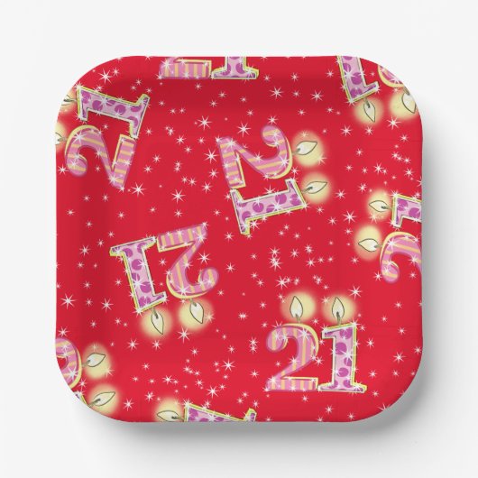 Rot 21. Geburtstag Pappteller (Vorderseite)