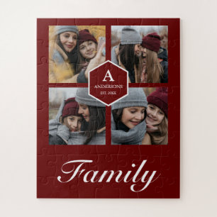 Rot 4 Bilder Familienfoto-Collage Name Puzzle