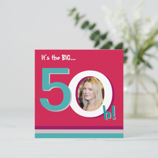 Rot 50. große 5-Oh! Einladung (Stehend Vorderseite)
