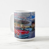 Rot 58 chevy am Autokino Kaffeetasse (Vorderseite Links)