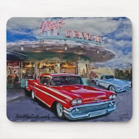 Rot 58 chevy am Autokino Mousepad (Vorne)