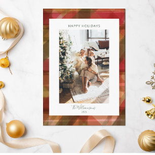 Rot Abstrakt Kariert Rustikal Zwei Foto Weihnachte Feiertagskarte