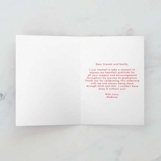 Rot | Abstrakter Pinselstriche Foto Abschluss Dankeskarte (Innenseite)