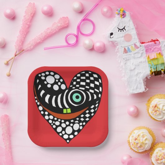 Rot, abstraktes Herz rot Pappteller (Party)