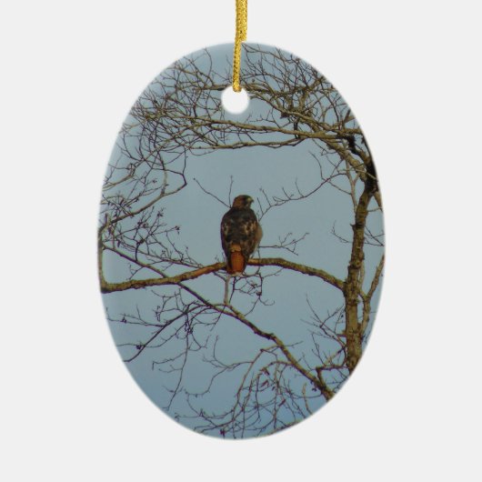 Rot angebundener Falke Keramikornament (Vorne)
