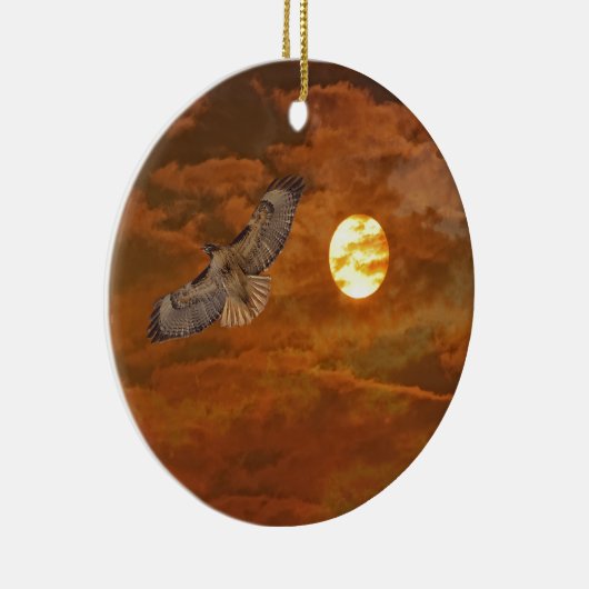 Rot angebundener Falke und rote Himmel Keramik Ornament (Rechts)