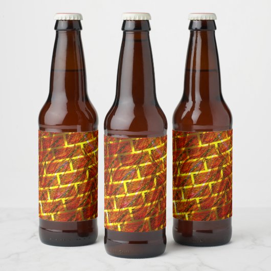 Rot angefärbt, gekratzt, goldgelbes Gitter oder Zi Bierflaschenetikett (Flaschen)