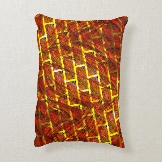 Rot angefärbt, gekratzt, goldgelbes Gitter oder Zi Dekokissen (Rückseite(Vertikal))