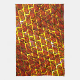 Rot angefärbt, gekratzt, goldgelbes Gitter oder Zi Geschirrtuch