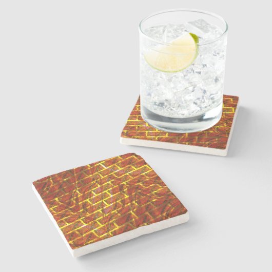 Rot angefärbt, gekratzt, goldgelbes Gitter oder Zi Steinuntersetzer (Seitenansicht)