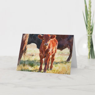Rot-Angus-Kalb-Studie A In Aquarell Karte