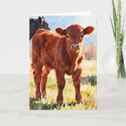 Rot-Angus-Kalb-Studie C In Aquarell Karte (Vorderseite)