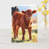 Rot-Angus-Kalb-Studie C In Aquarell Karte (Gelbe Blume)