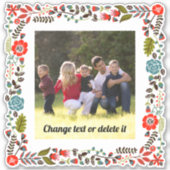 Rot, aquamarin und grün mit Blumenrahmen und Foto Aufkleber (Vorderseite)