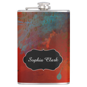 Rot, Aquau. Goldgrunge-abstrakte Kunst, Flachmann