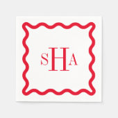 Rot auf dem White Three Letter Monogram Wavy Squar Serviette (Vorderseite)