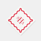 Rot auf dem White Three Letter Monogram Wavy Squar Serviette (Ecke)