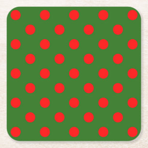 Rot auf grünem Polka-Punkte-Musterdesign  Rechteckiger Pappuntersetzer