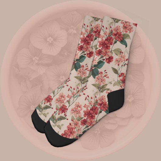 Rot auf Rosa Hibiskus Bloral Socken