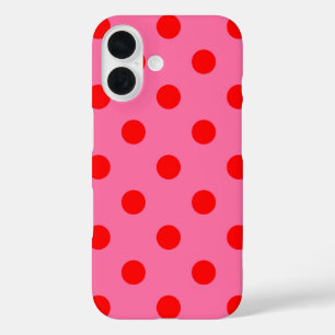 Rot auf rosa Polka Dots Design iPhone 16 Hülle