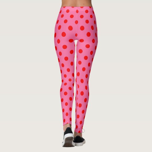 Rot auf rosa Polka Dots Design Leggings (Rückseite)