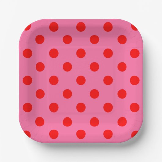 Rot auf rosa Polka Dots Design Pappteller (Vorderseite)