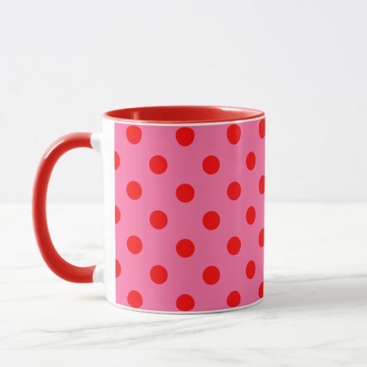 Rot auf rosa Polka Dots Design Tasse (Links)