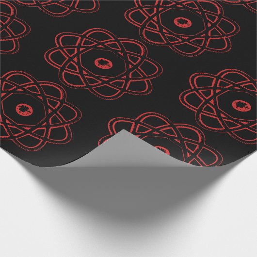 Rot auf schwarzen Atom-Symbolen Geschenkpapier (Ecke)