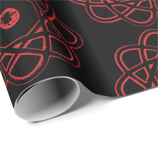 Rot auf schwarzen Atom-Symbolen Geschenkpapier (Rolleneckpunkt)