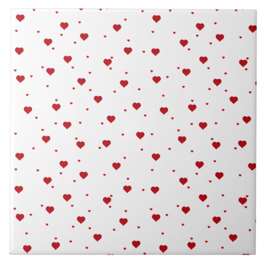Rot auf weißem Herzen Muster Fliese (Vorderseite)