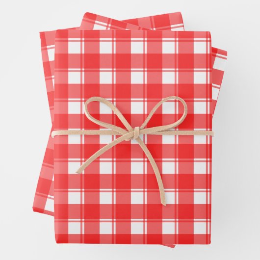 Rot auf weißem Retro-Kariertes Muster Geschenkpapier Set (Beispiel)