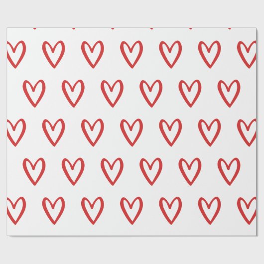 Rot auf weißen, handgezogenen Herzen Geschenkpapier (Flach)