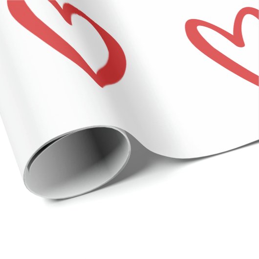 Rot auf weißen, handgezogenen Herzen Geschenkpapier (Rolleneckpunkt)